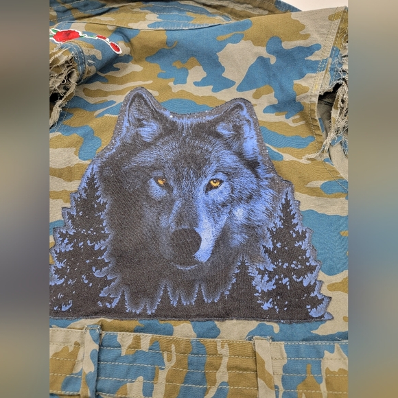 Camo Fringe Vest Wolf Pack Upcycled Military - Picture 8 of 11